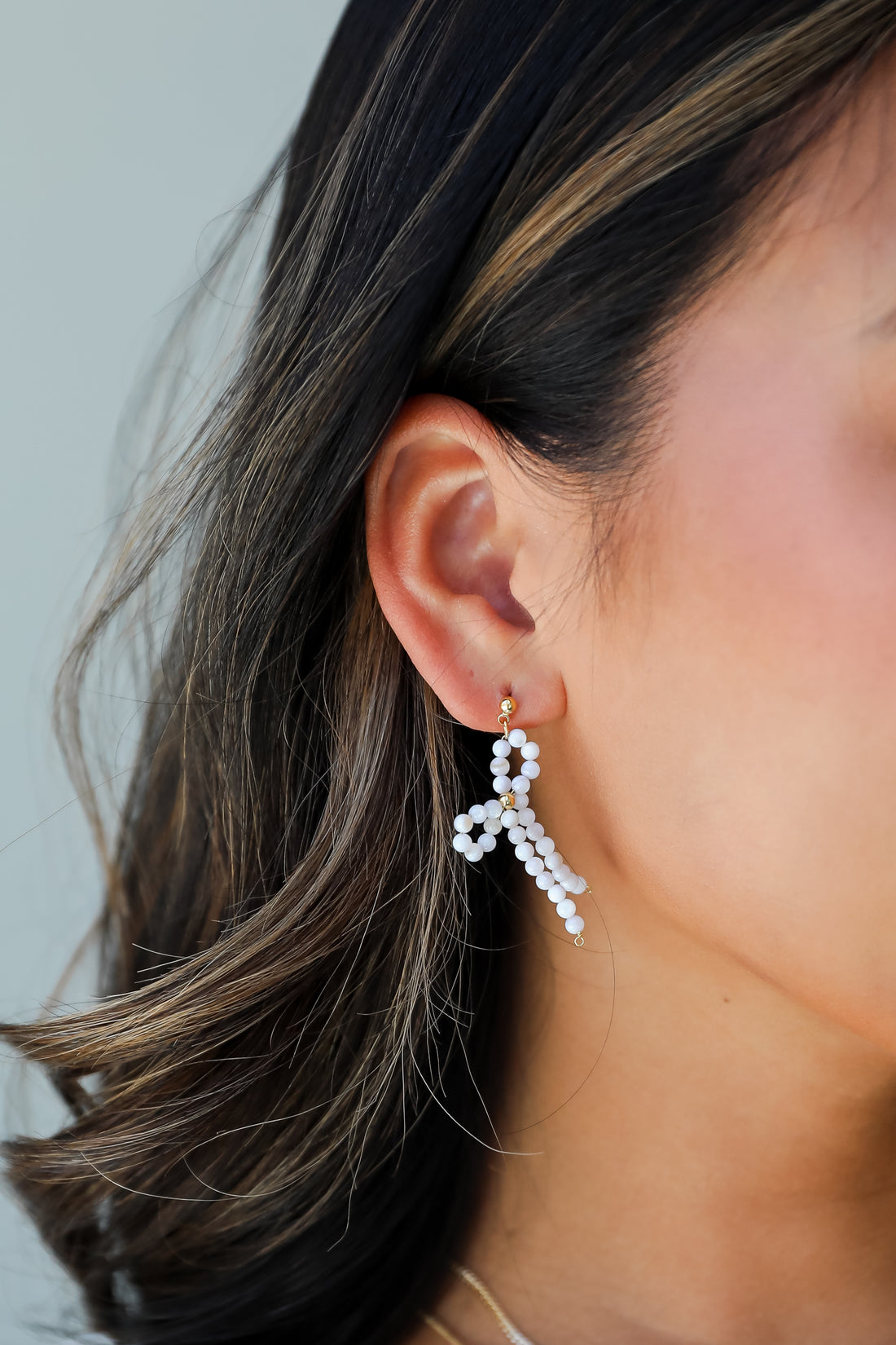 Blaire White Bow Drop Earrings