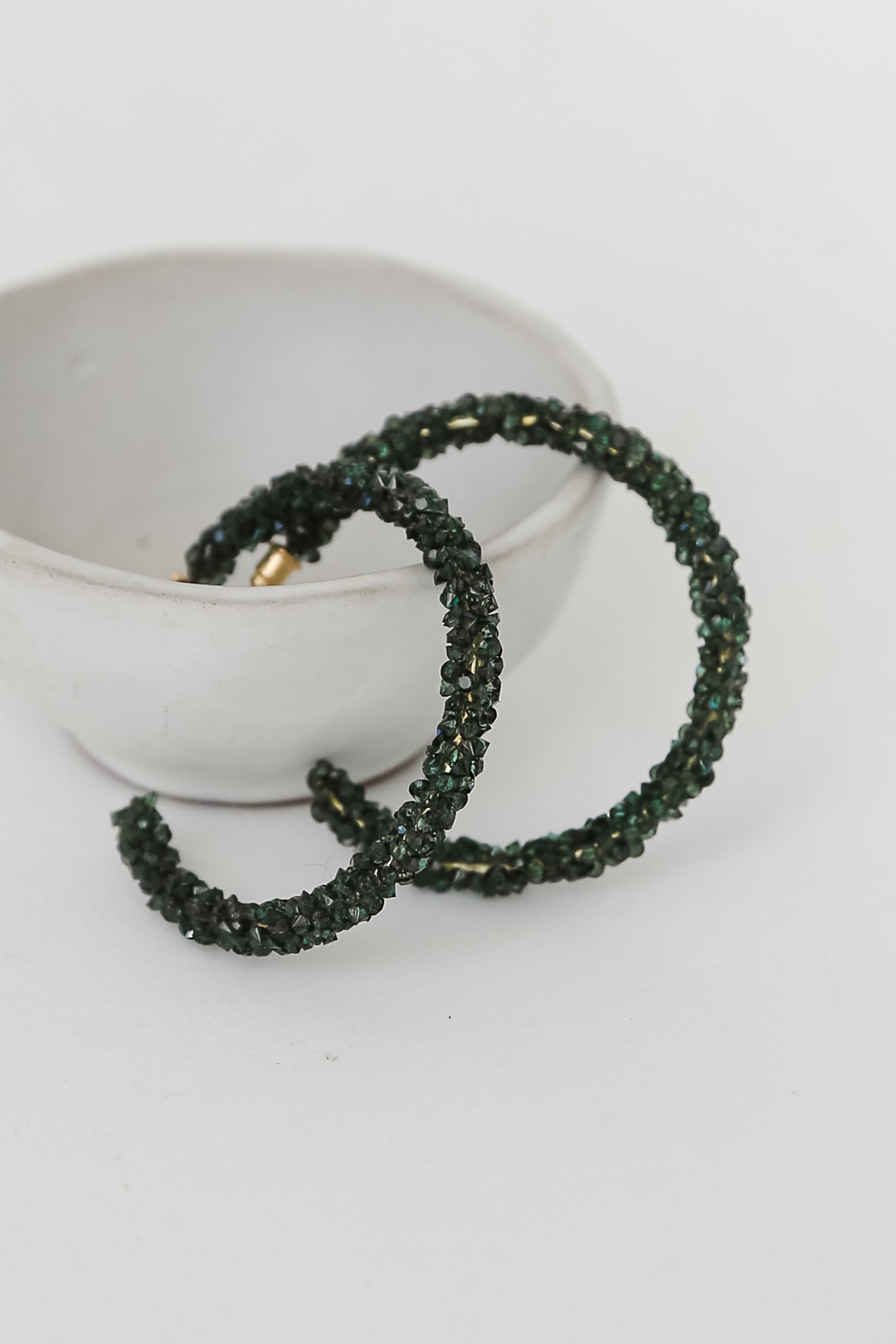 green Beaded Hoop Earrings