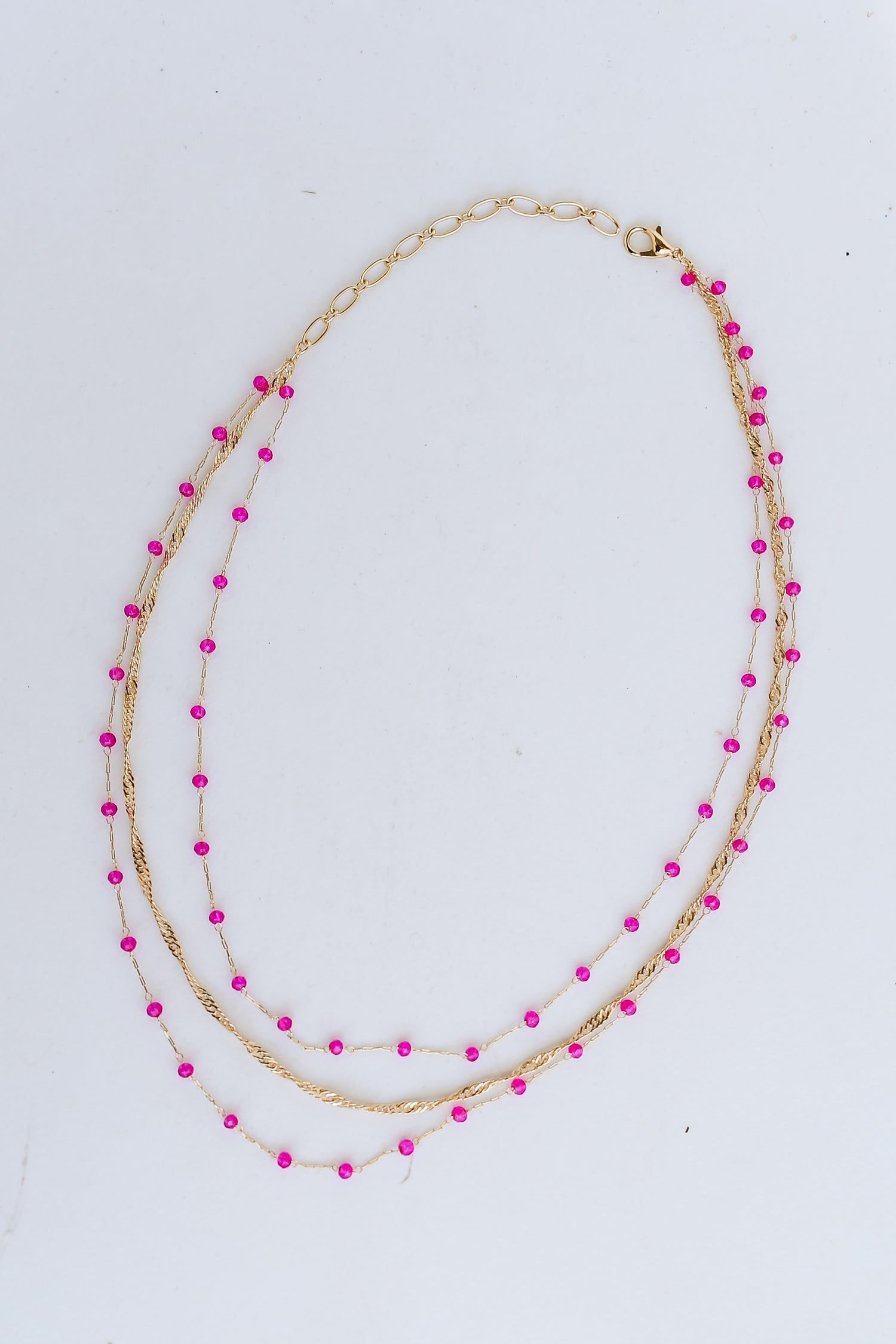 pink Beaded Layered Necklace flat lay