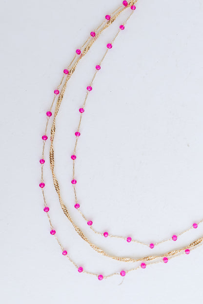 pink Beaded Layered Necklace