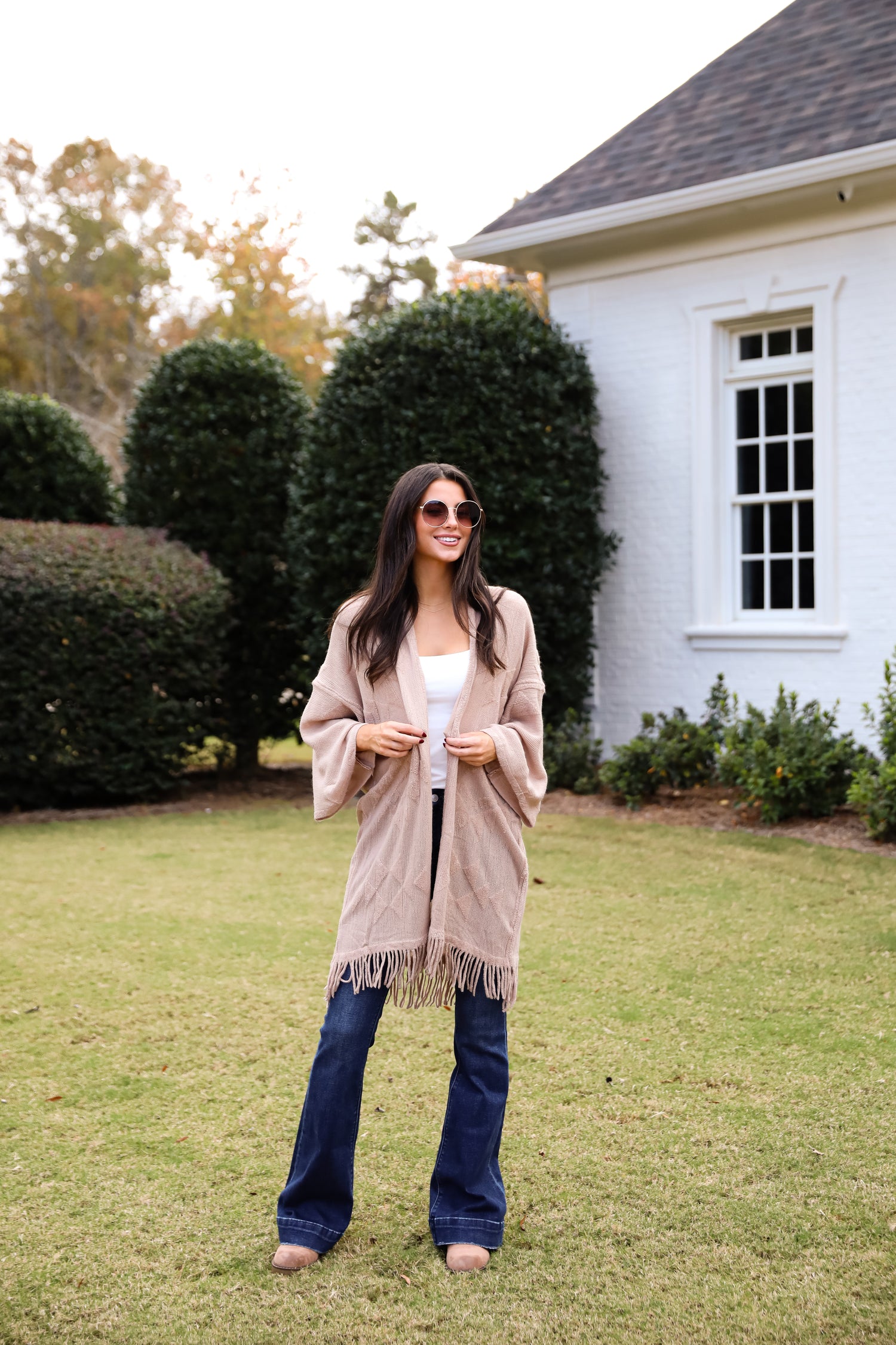 Cozy Inclination Beige Fringe Shawl