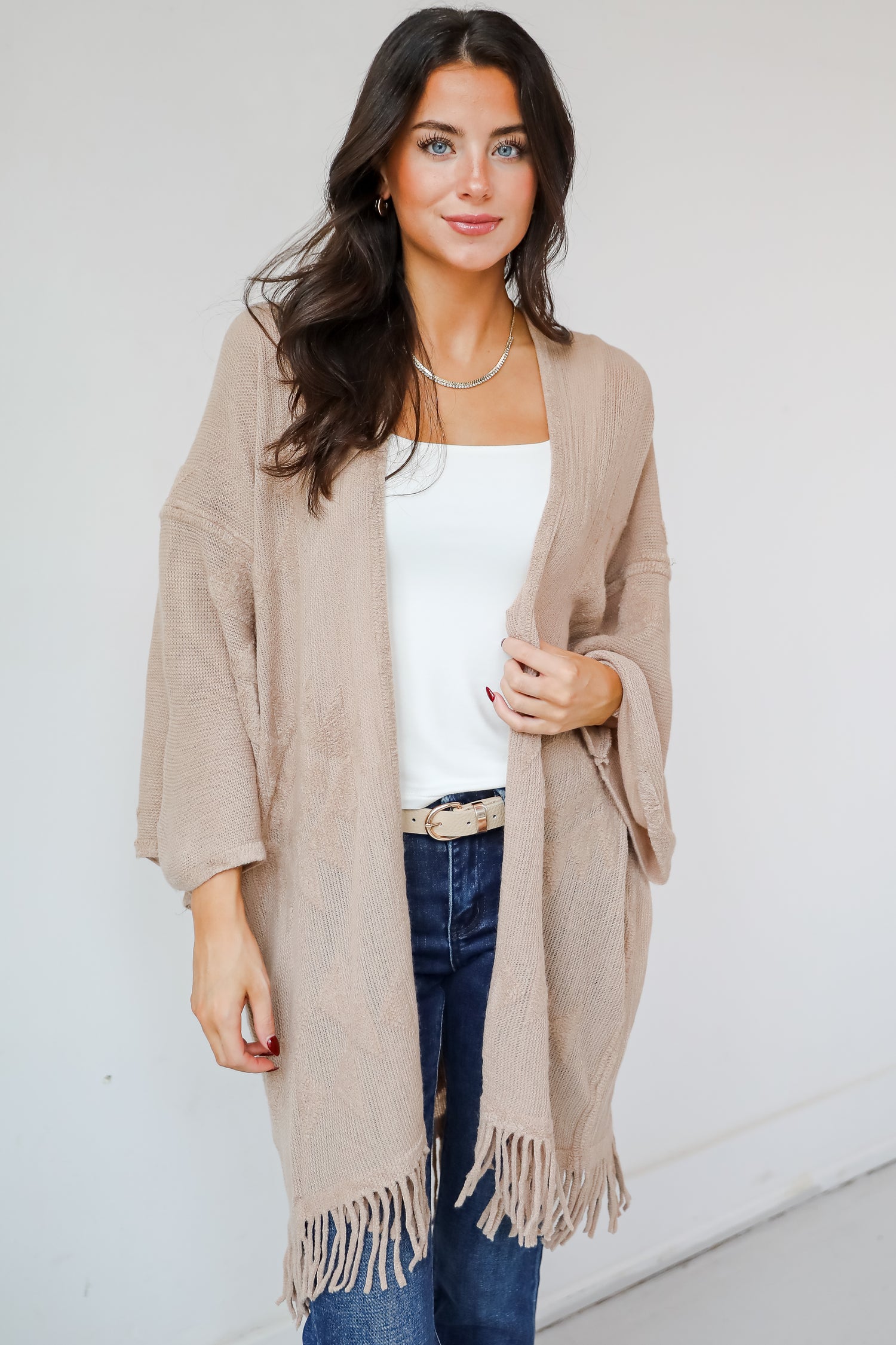 Cozy Inclination Beige Fringe Shawl