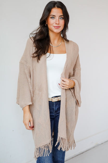 Cozy Inclination Beige Fringe Shawl