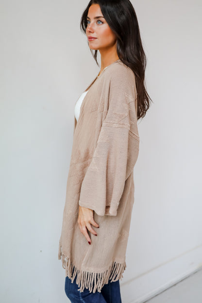 Cozy Inclination Beige Fringe Shawl