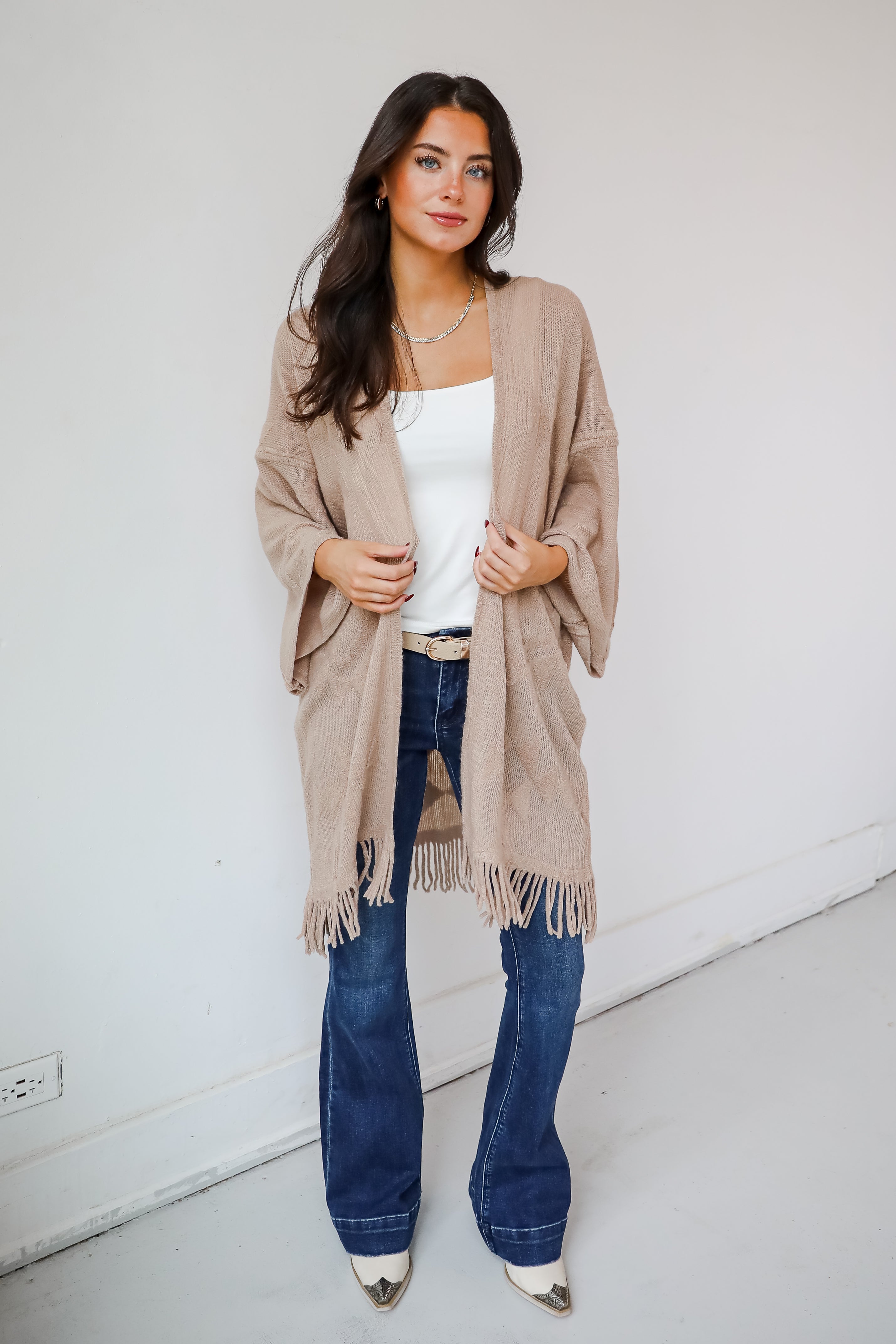 Cozy Inclination Beige Fringe Shawl