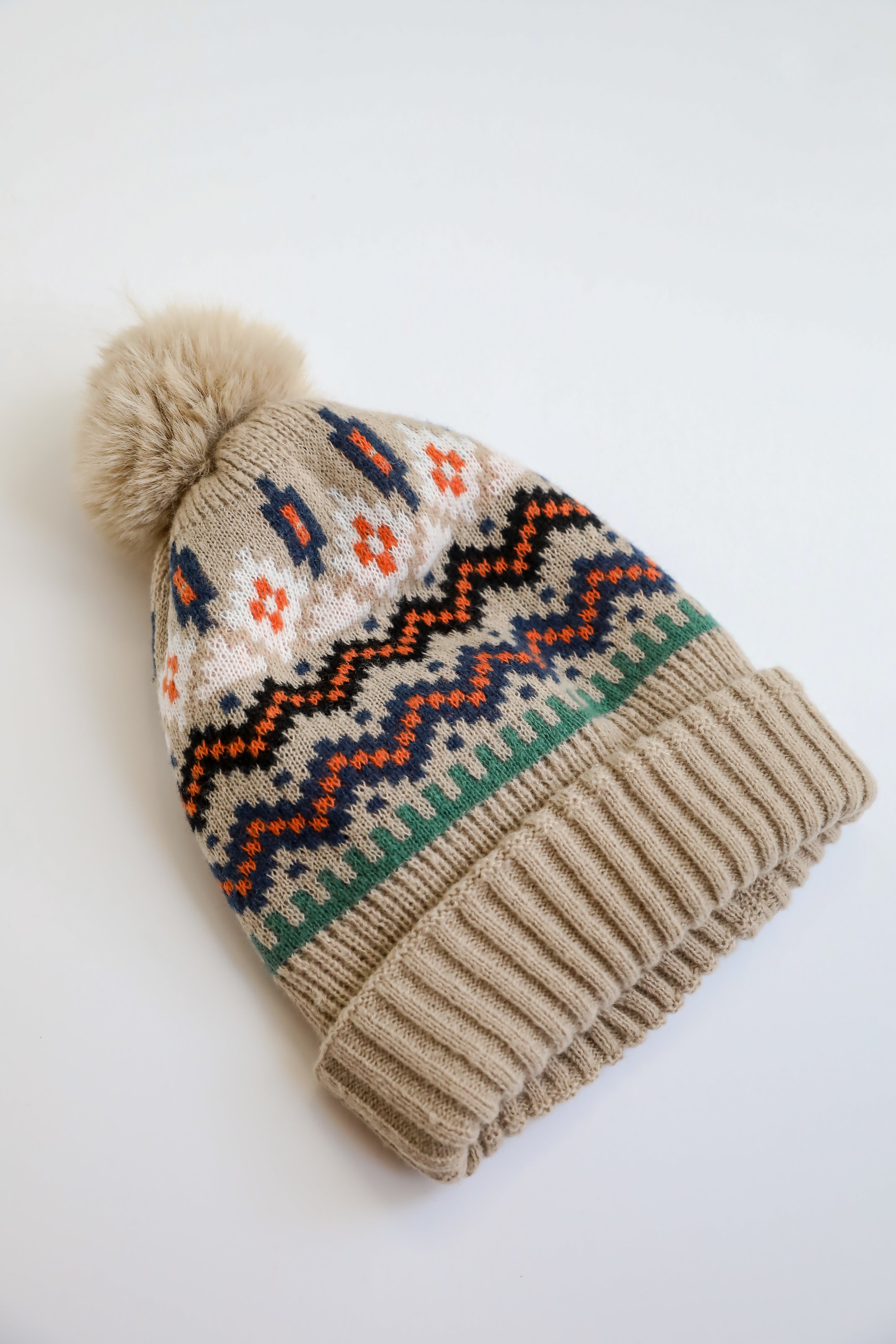 Deluxe Coziness Beige Pom Pom Beanie