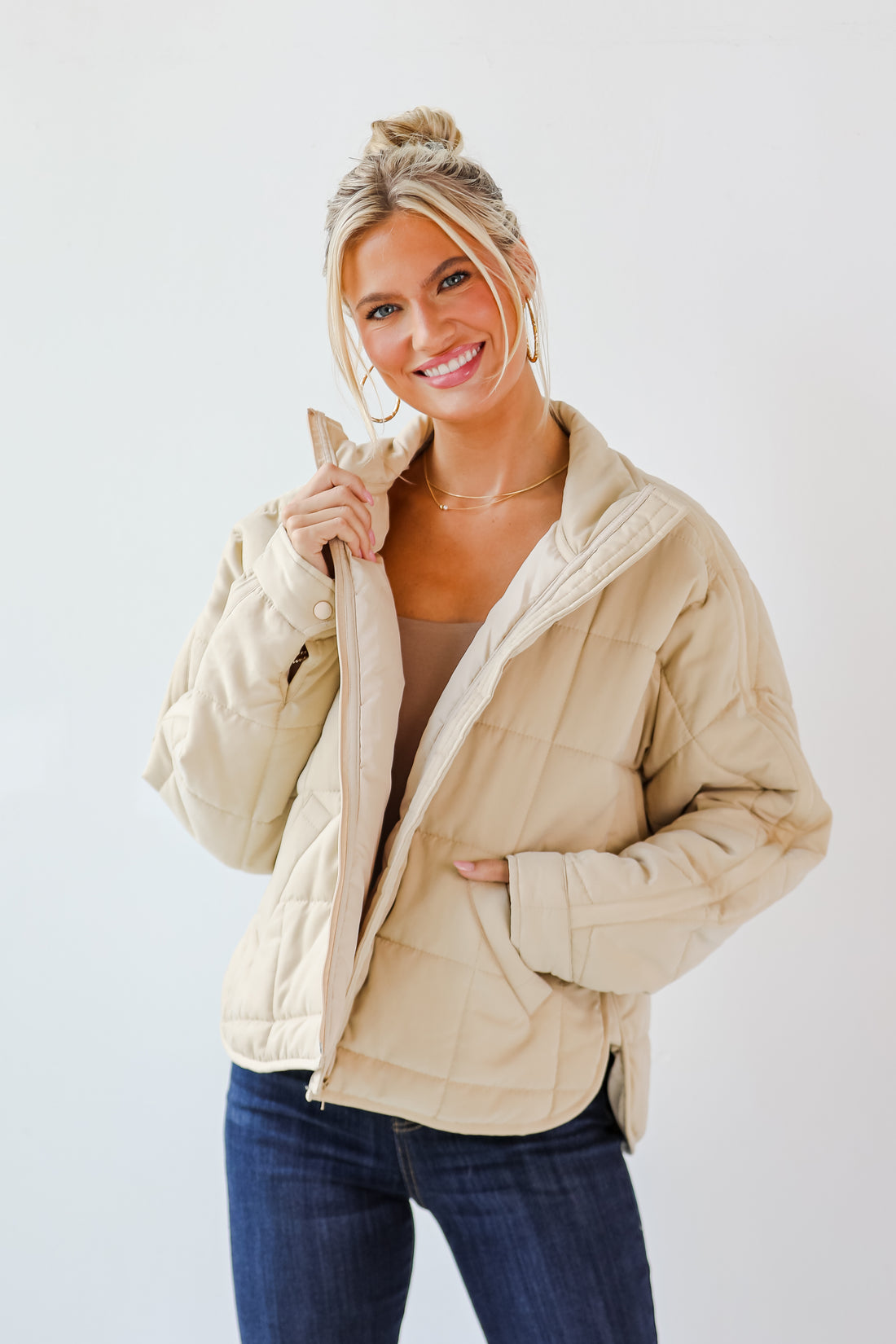 Elevated Weather Beige Quilted Jacket