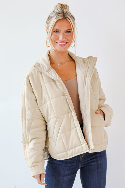 Elevated Weather Beige Quilted Jacket