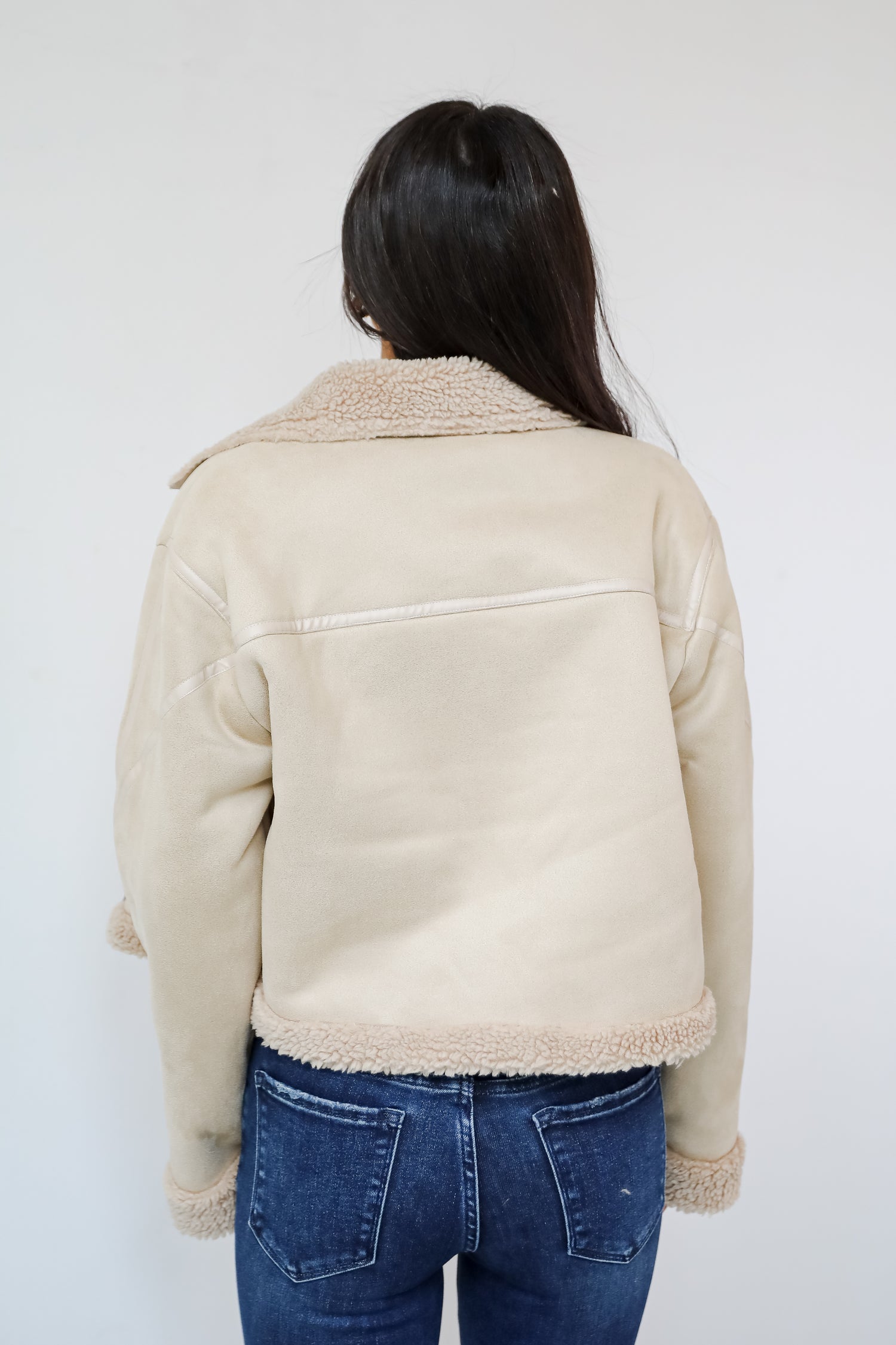 Sweetly Cozy Beige Sherpa Moto Jacket