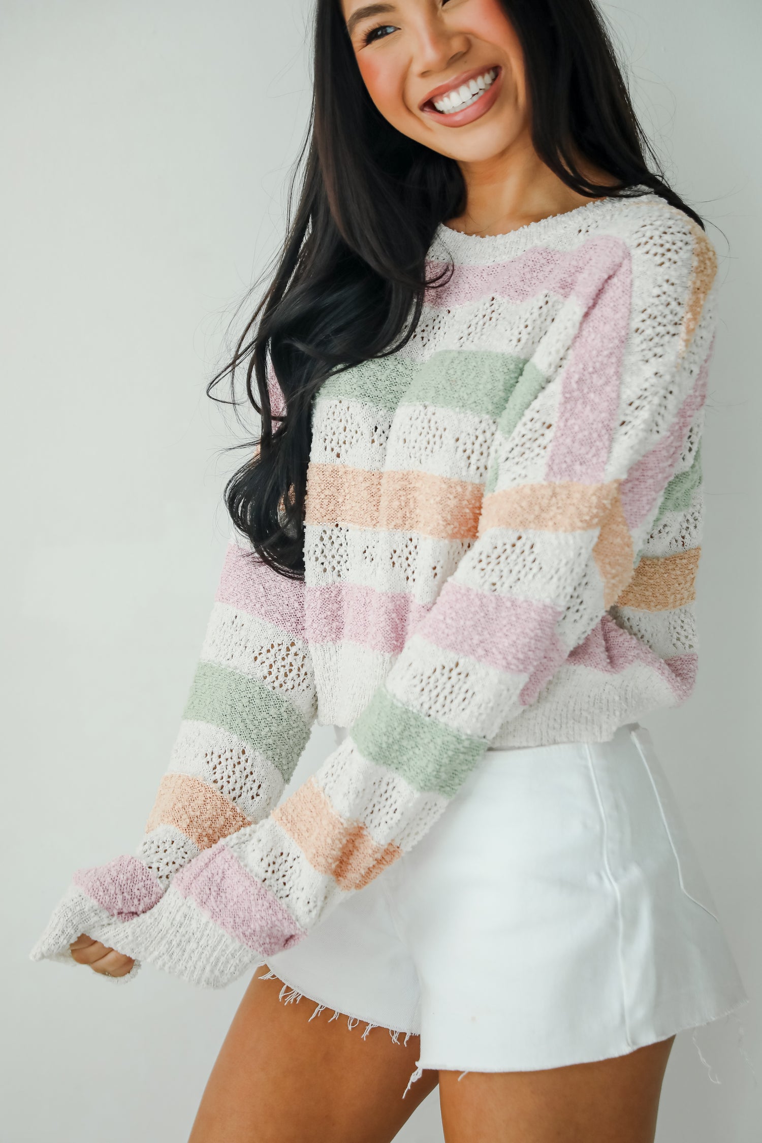 Cute Allure Beige Striped Lightweight Knit Sweater