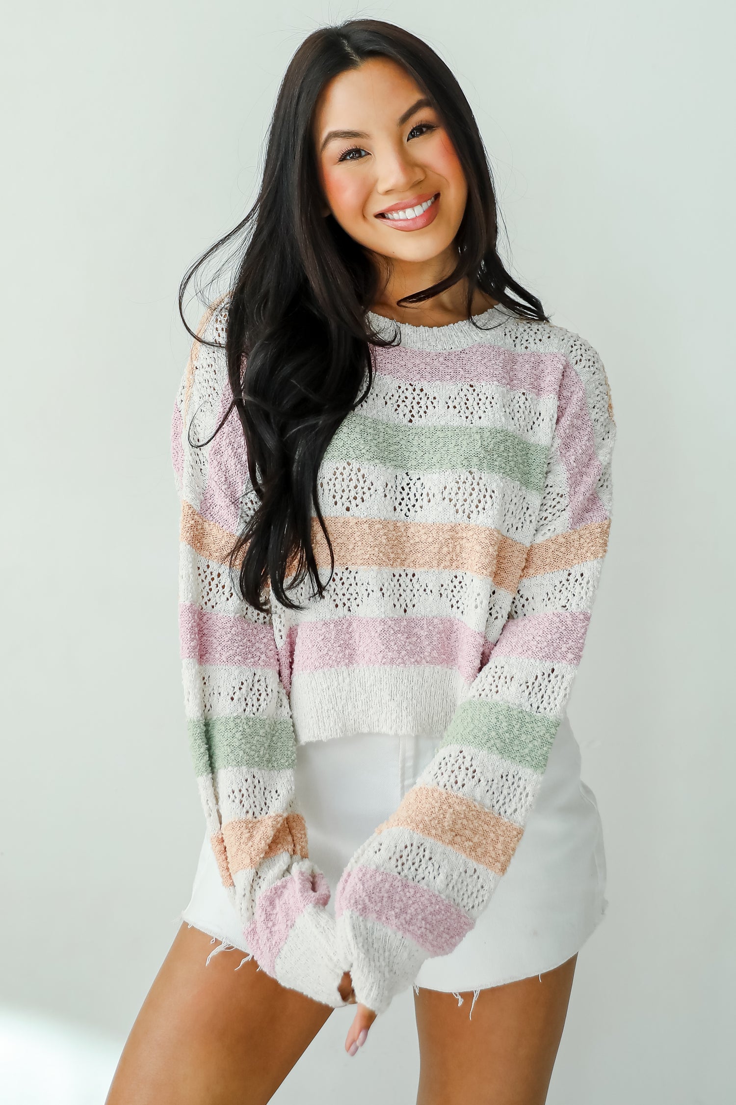 Cute Allure Beige Striped Lightweight Knit Sweater