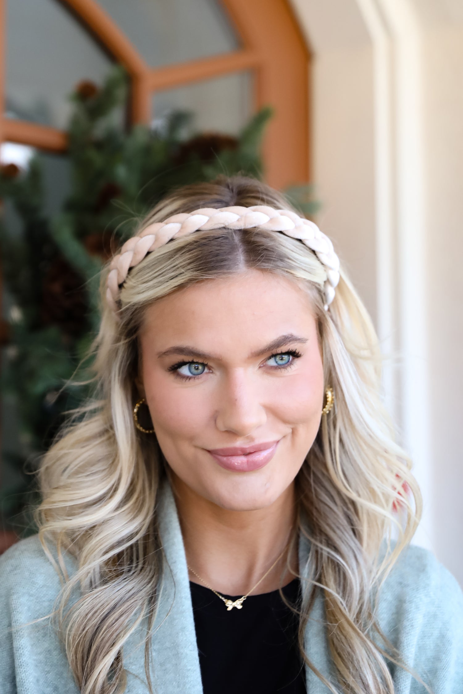 Sweet Credentials Beige Velvet Braided Headband