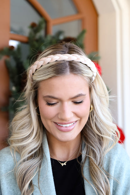 Sweet Credentials Beige Velvet Braided Headband