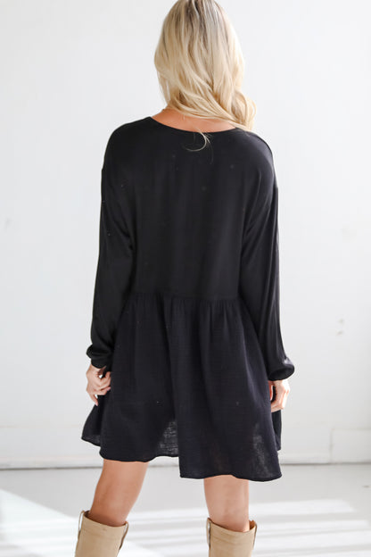 Cutest Persuasion Black Linen Contrast Babydoll Mini Dress