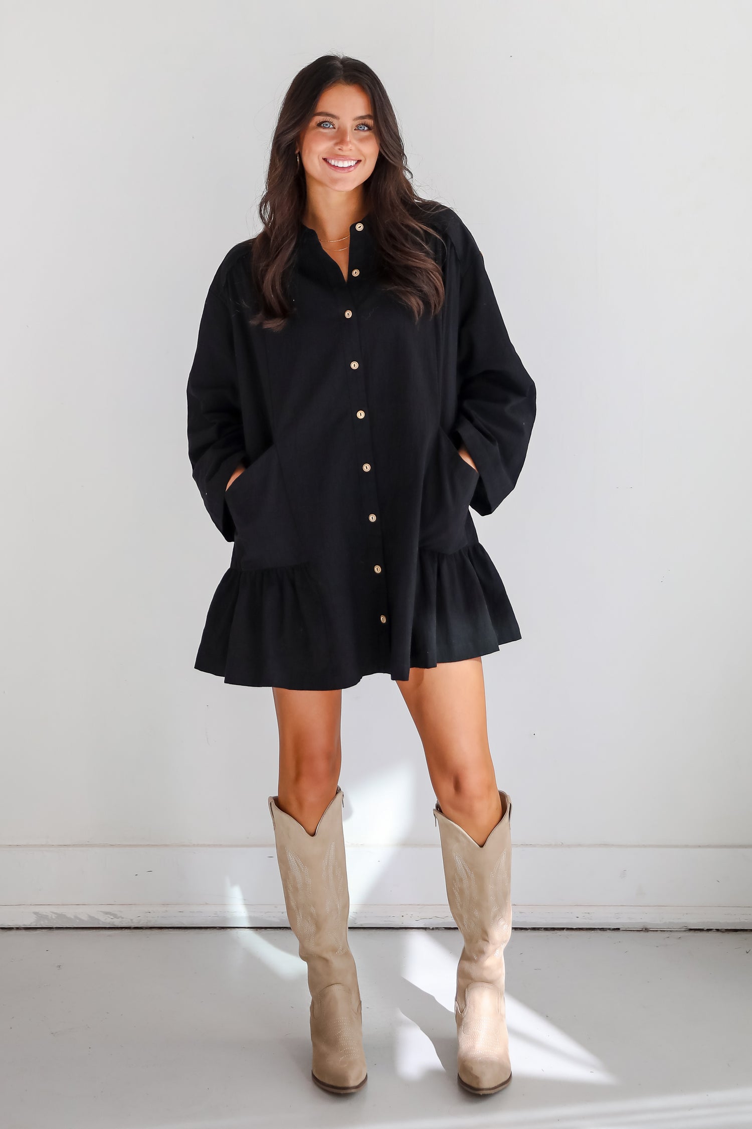 Instant Crush Black Button Front Mini Dress