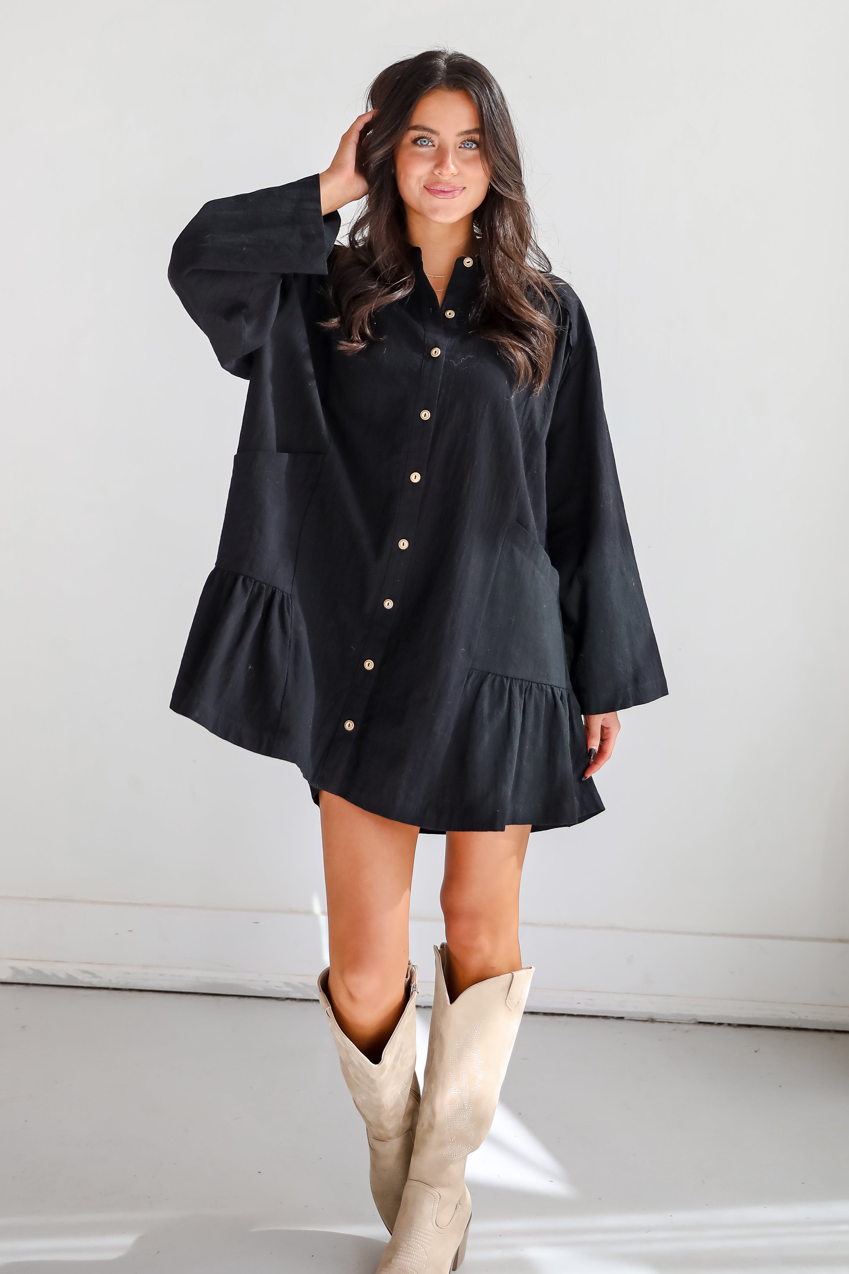 Instant Crush Black Button Front Mini Dress