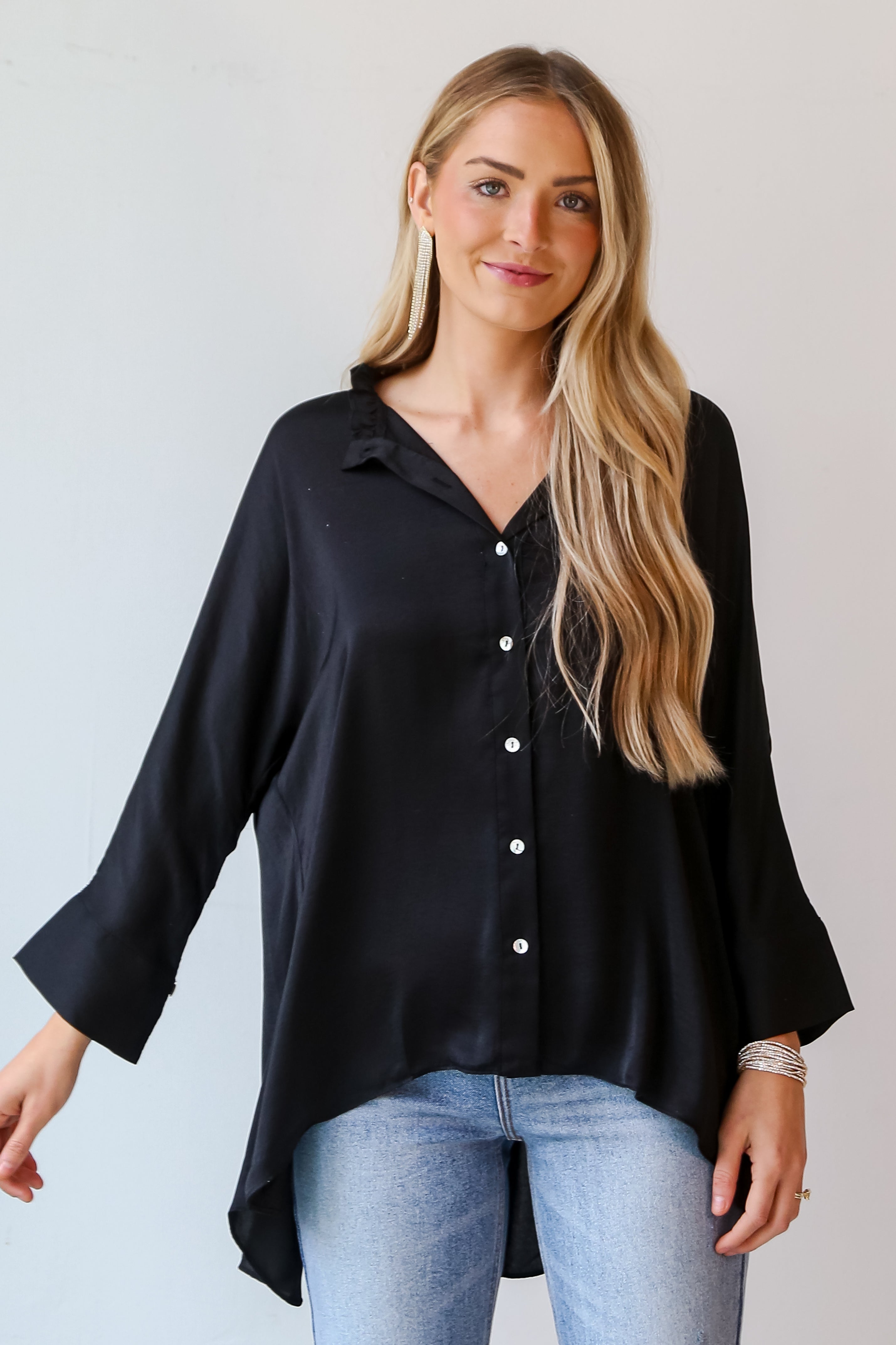 black Satin Oversized Blouse