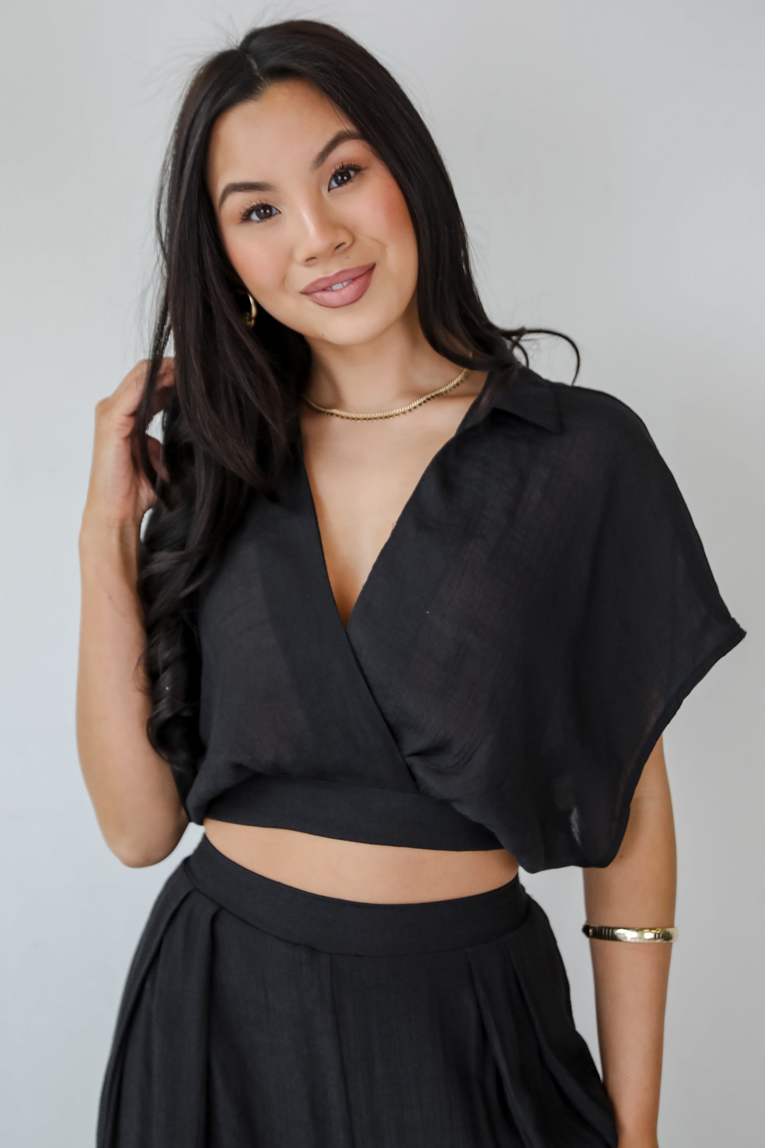 Delightful Direction Black Cropped Blouse