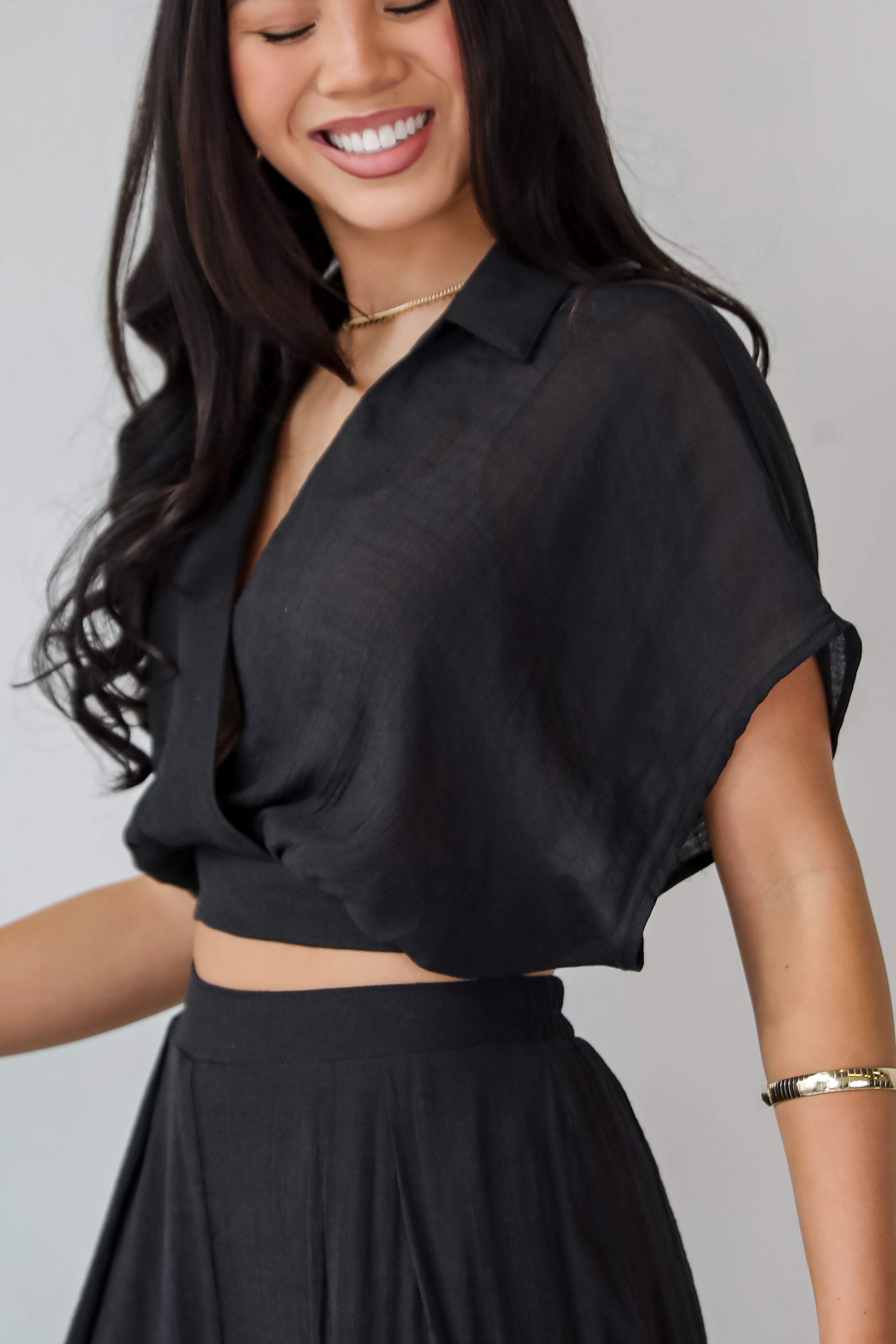 Delightful Direction Black Cropped Blouse