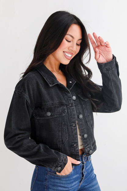 Stylish Staple Black Cropped Denim Jacket