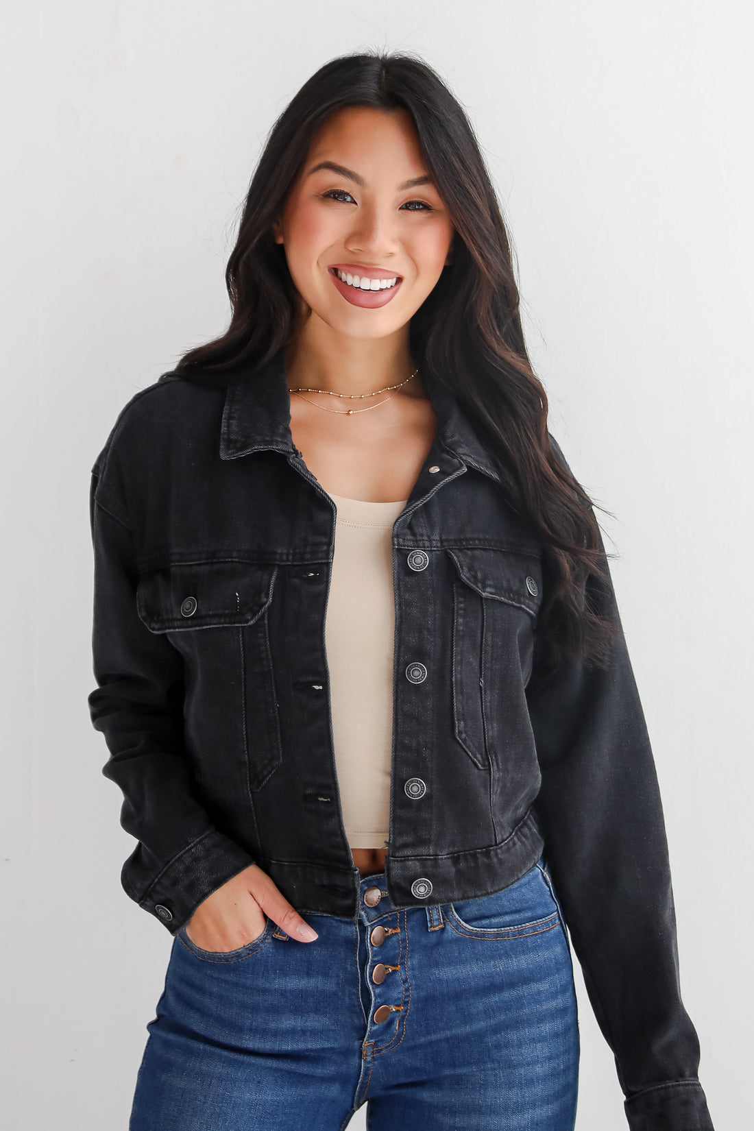 Stylish Staple Black Cropped Denim Jacket