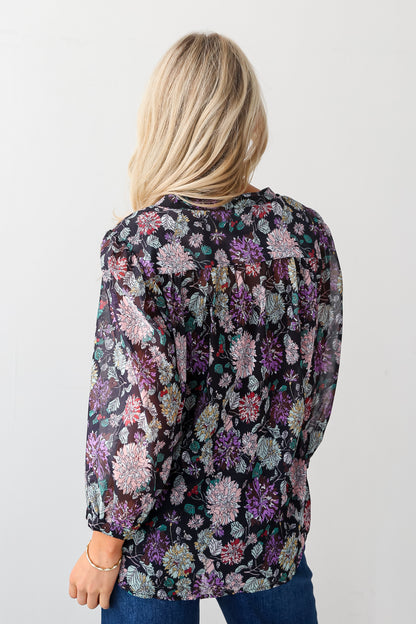 Black Floral Blouse back view