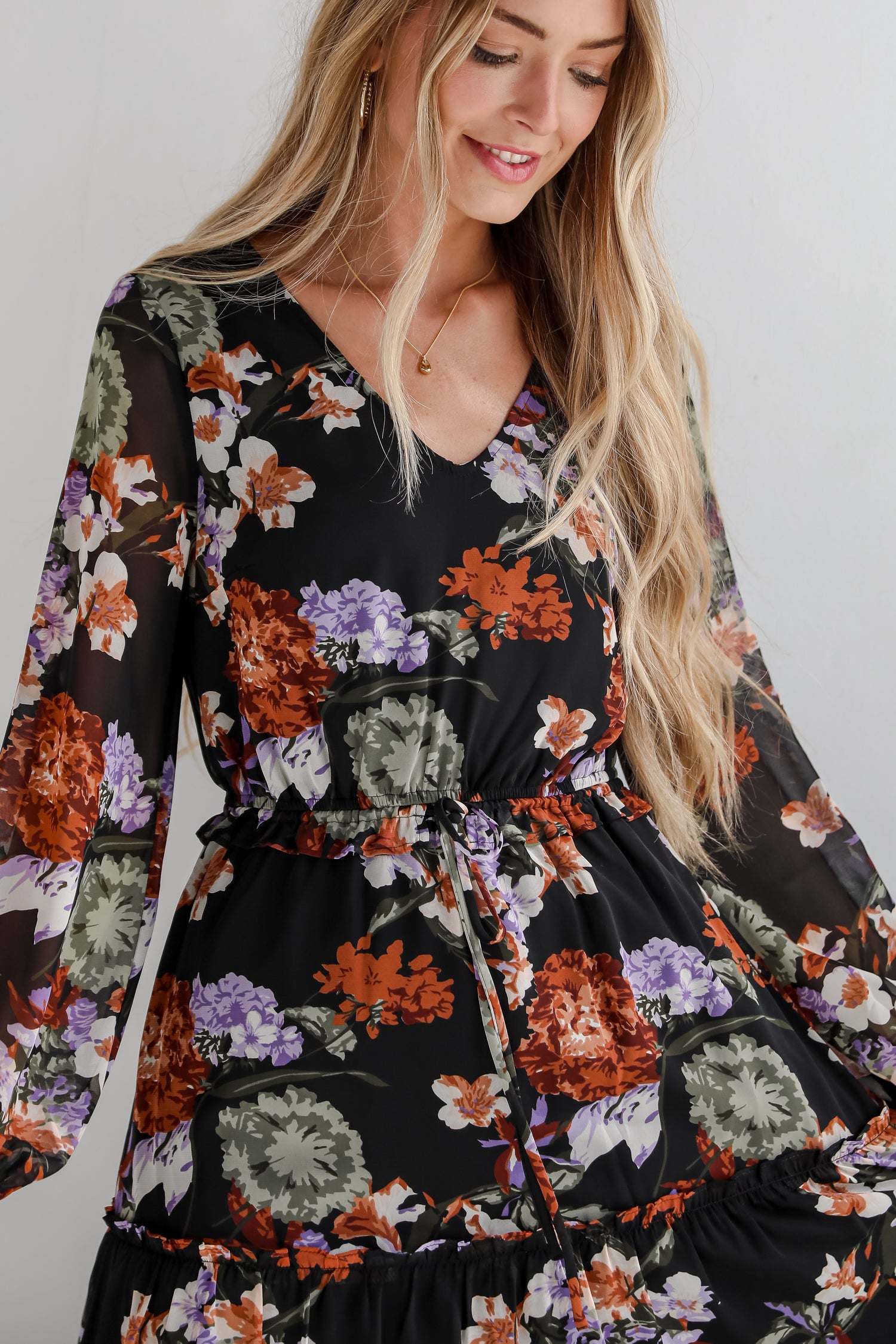 Prepared To Impress Black Floral Midi Dress