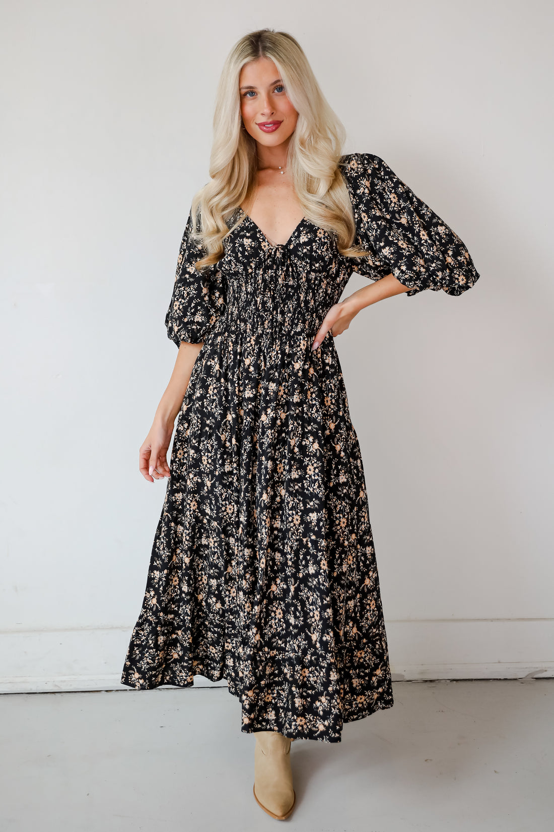 Meet For Tea Black Floral Maxi Dress