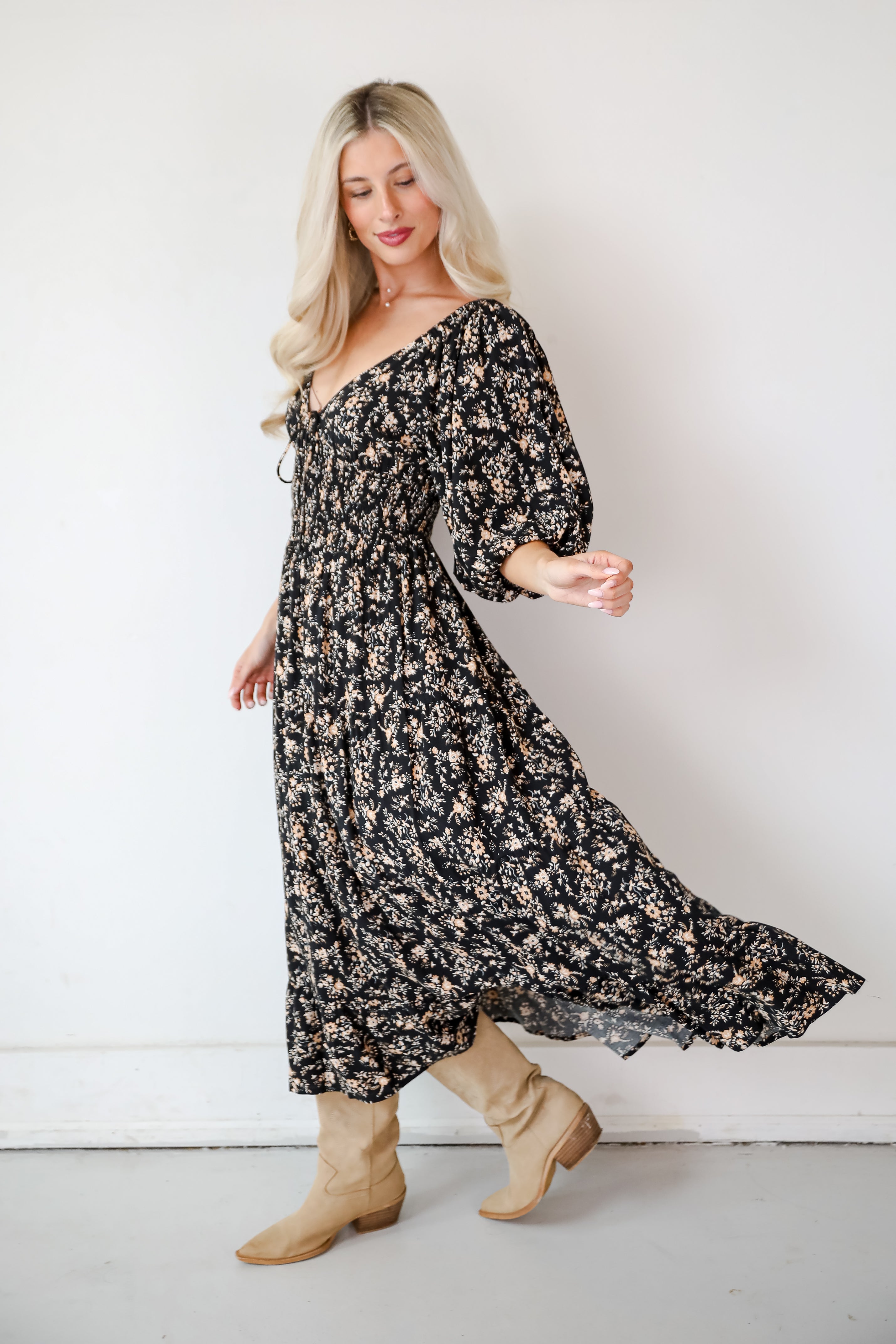 Meet For Tea Black Floral Maxi Dress