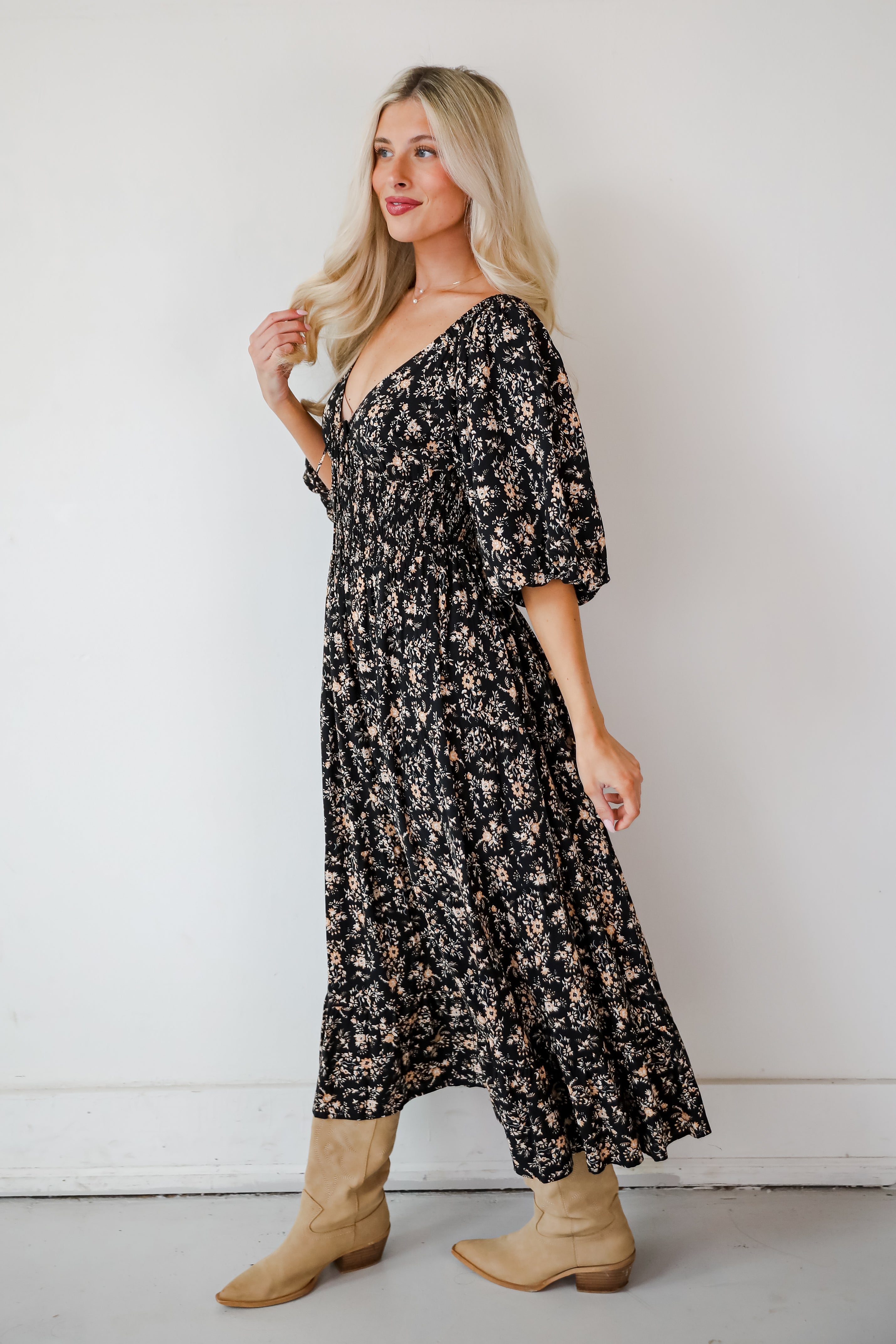 Meet For Tea Black Floral Maxi Dress