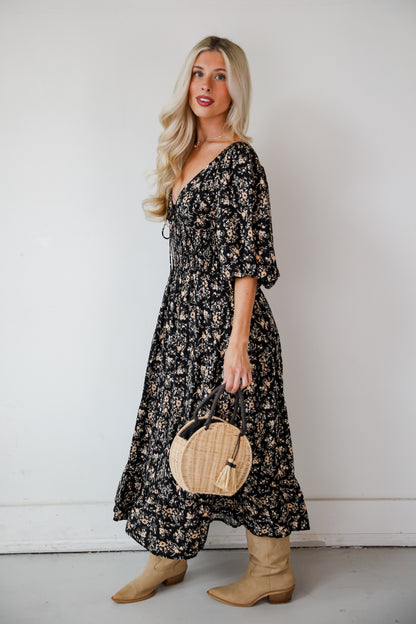 Meet For Tea Black Floral Maxi Dress