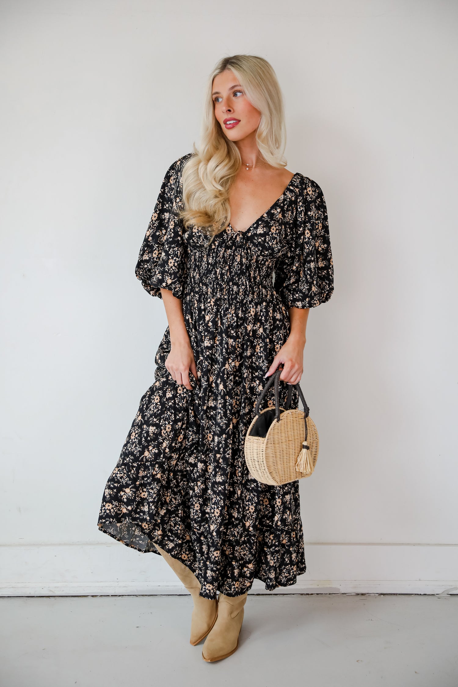 Meet For Tea Black Floral Maxi Dress