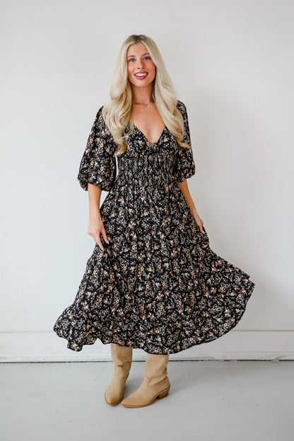 Meet For Tea Black Floral Maxi Dress