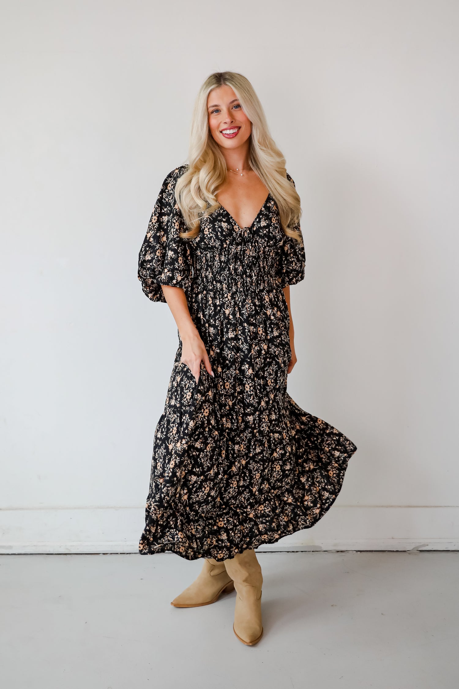 Meet For Tea Black Floral Maxi Dress