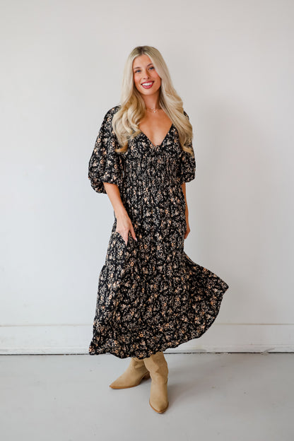 Meet For Tea Black Floral Maxi Dress