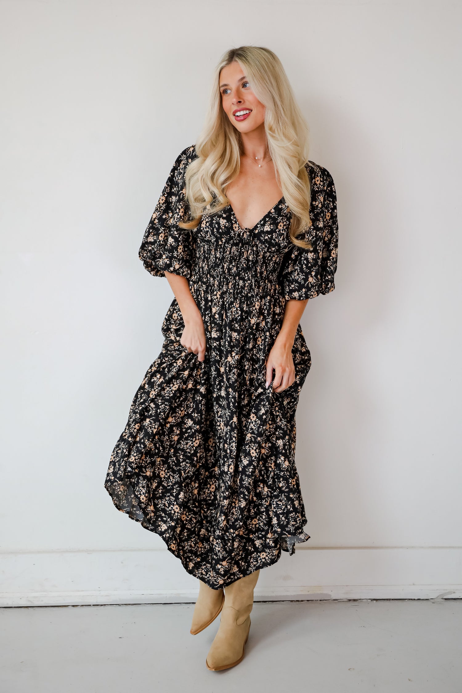 Meet For Tea Black Floral Maxi Dress