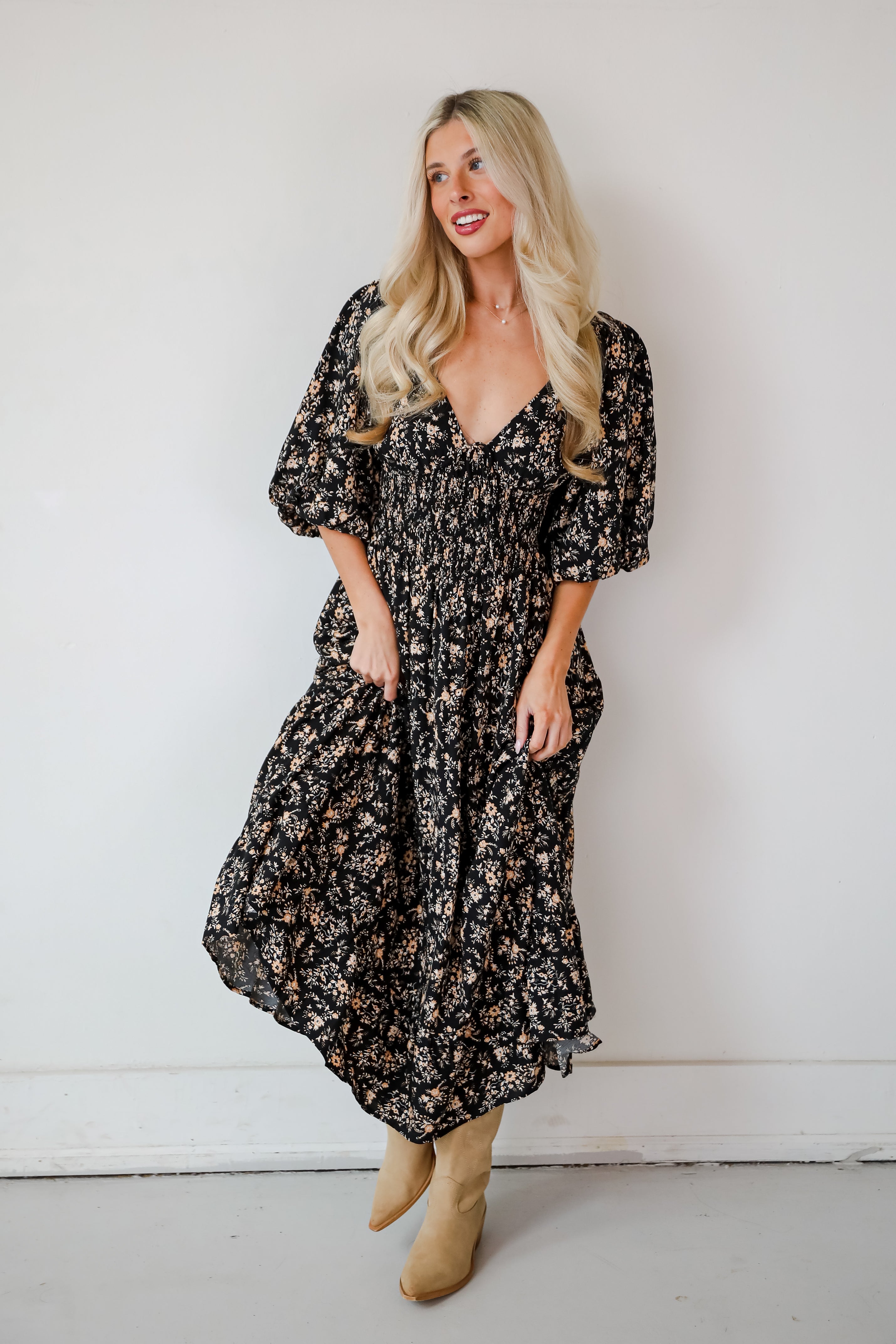 Meet For Tea Black Floral Maxi Dress