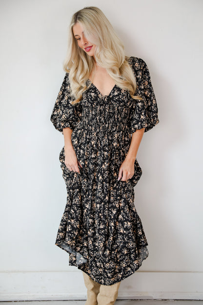 Meet For Tea Black Floral Maxi Dress