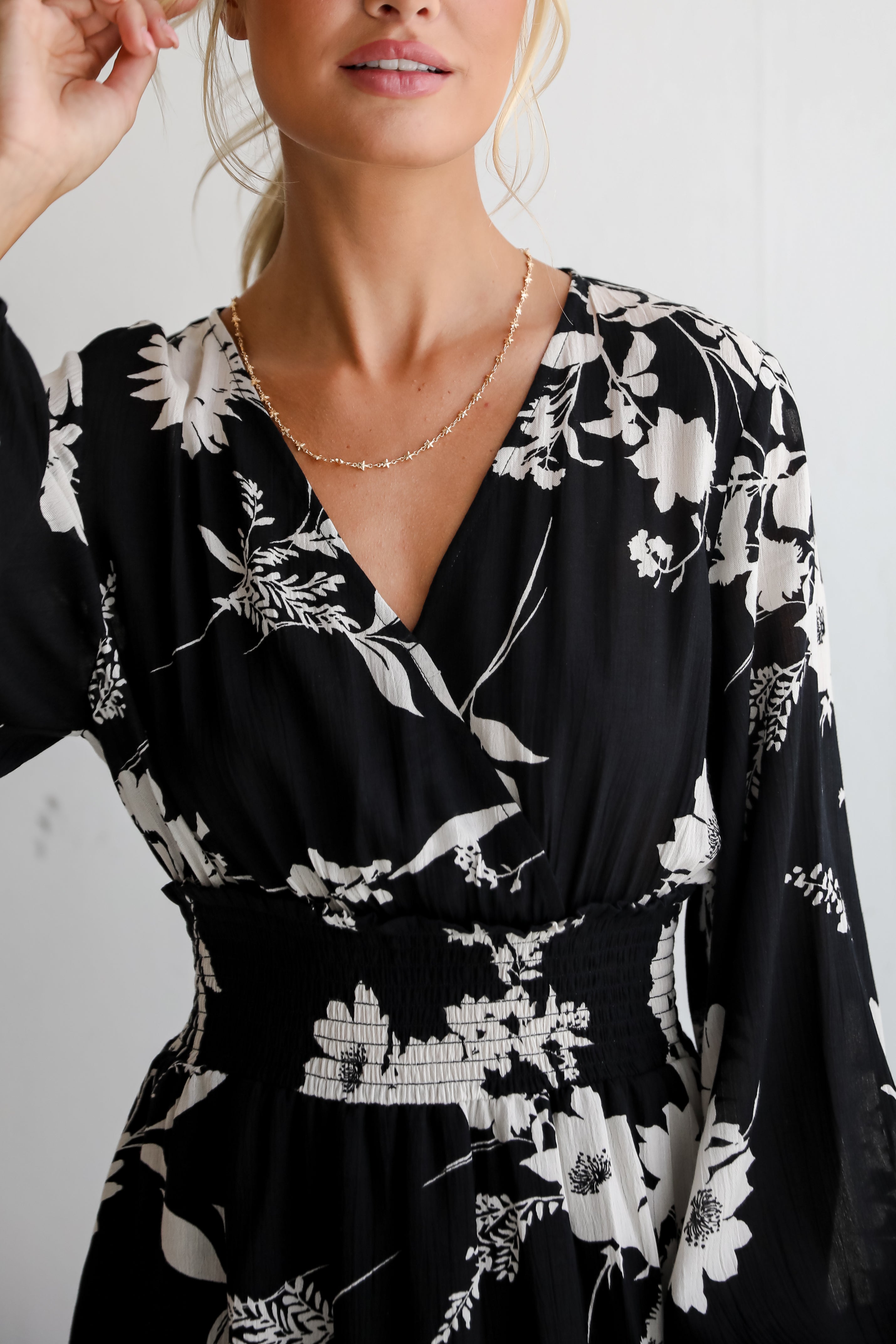 Precious Whimsy Black Floral Midi Dress