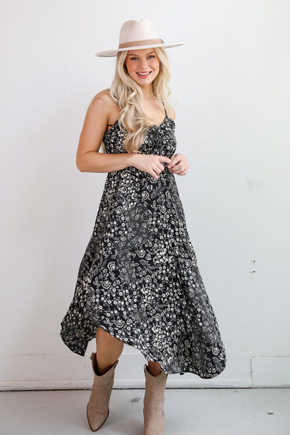 Flawless Behavior Black Floral Midi Dress