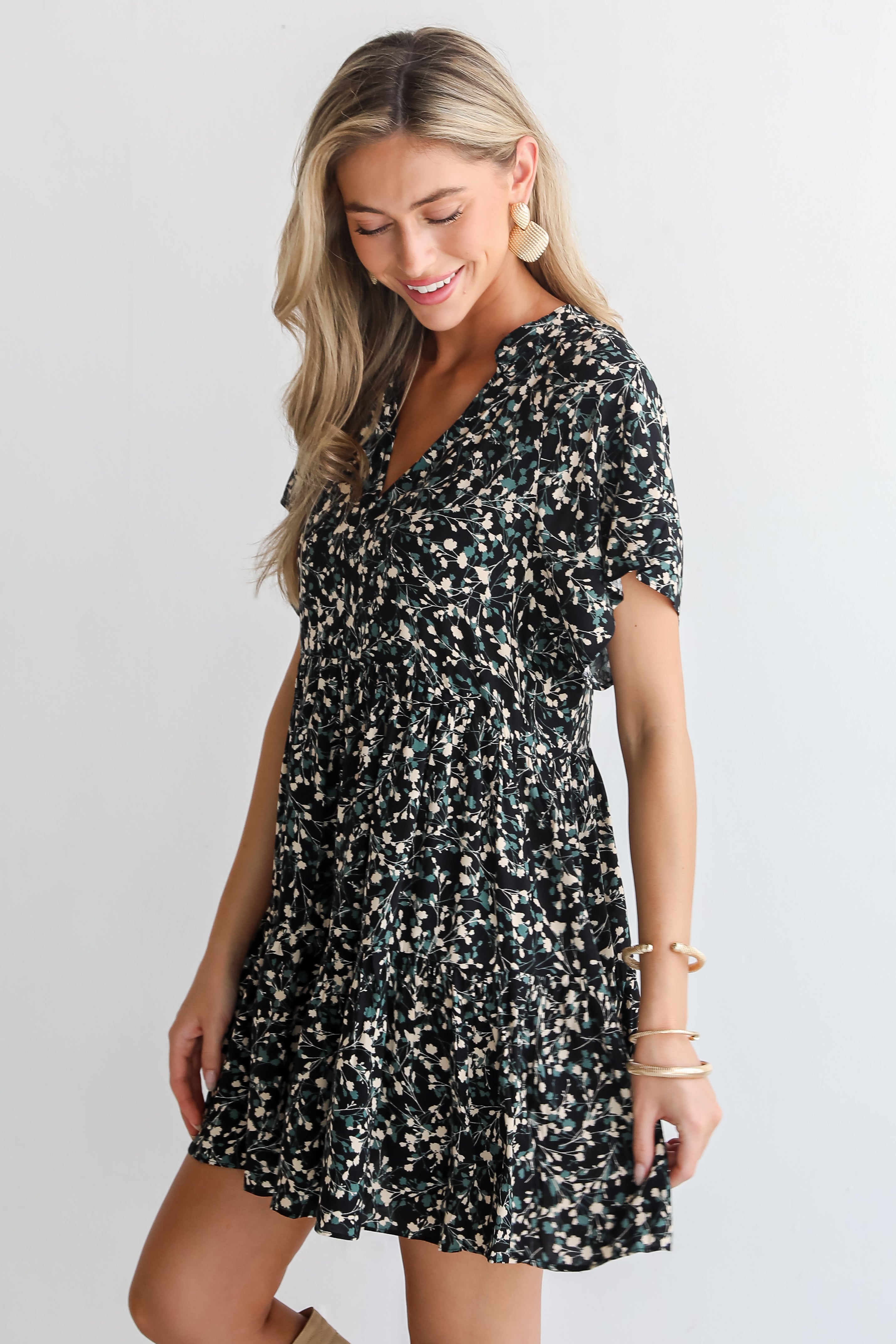 Enchanting Energy Black Floral Mini Dress