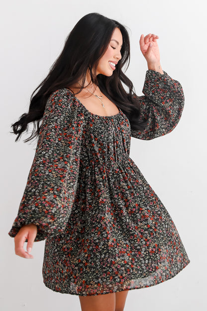 Delight In Elegance Black Floral Mini Dress