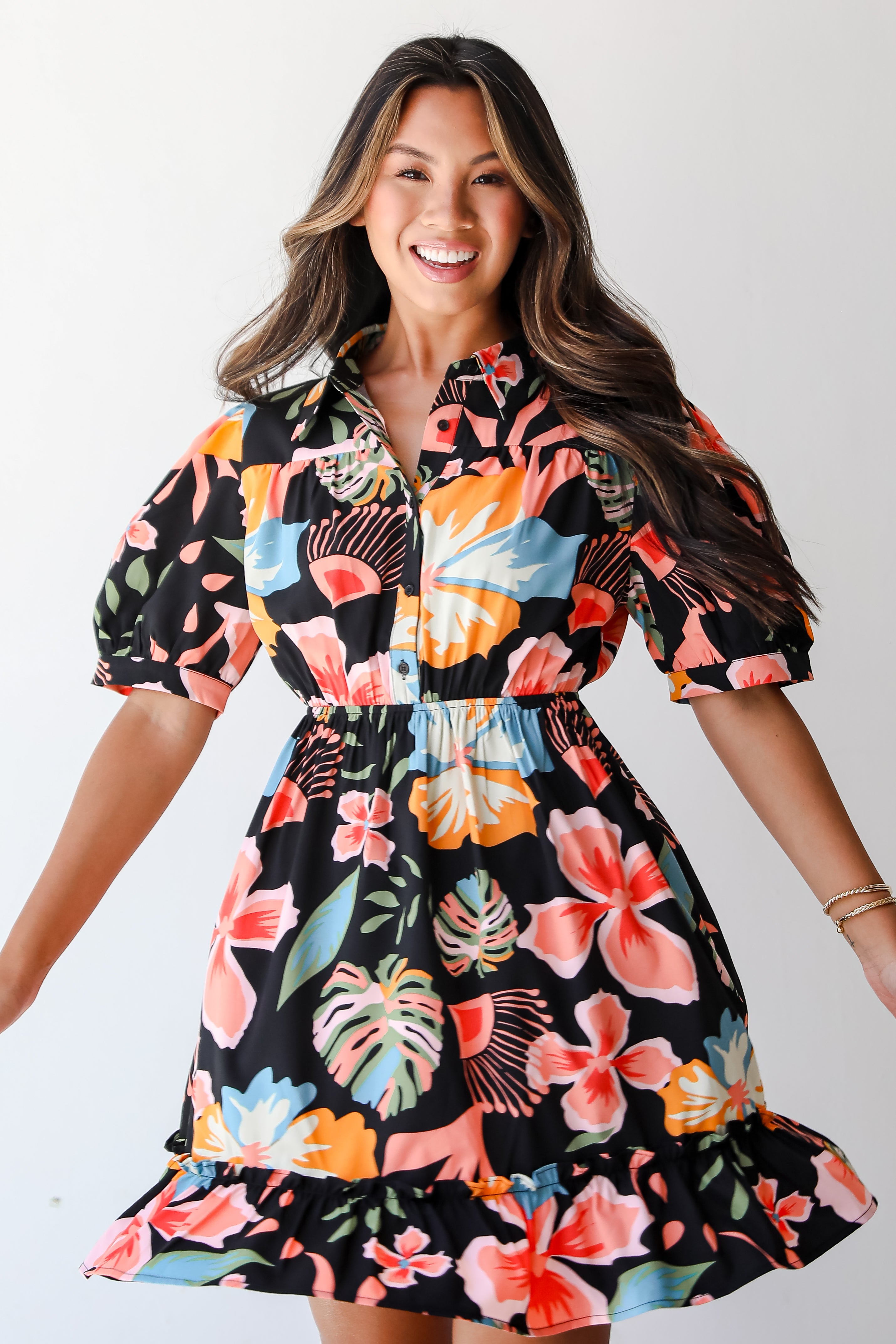 Decidedly Beloved Black Floral Mini Dress