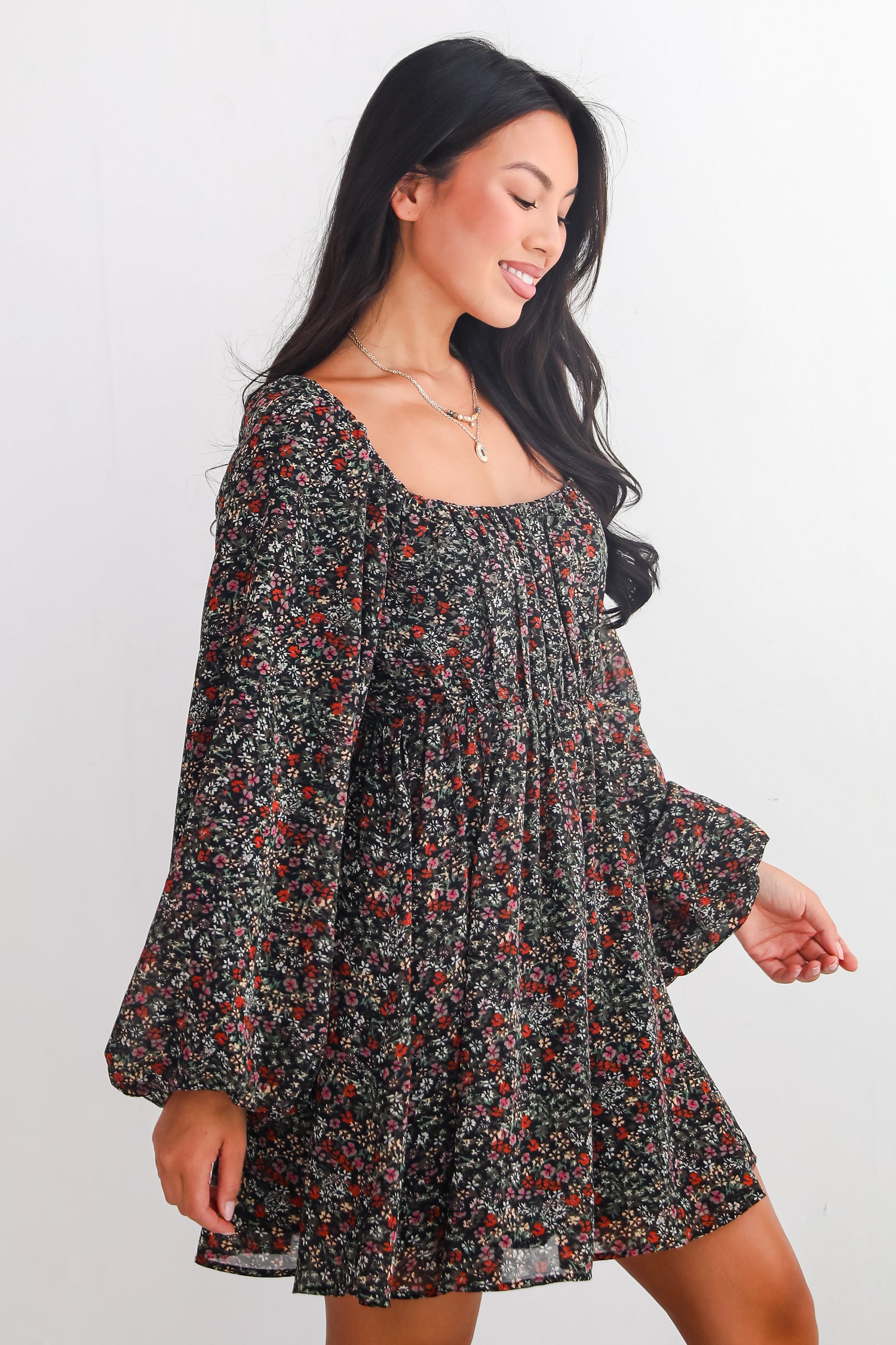 Delight In Elegance Black Floral Mini Dress