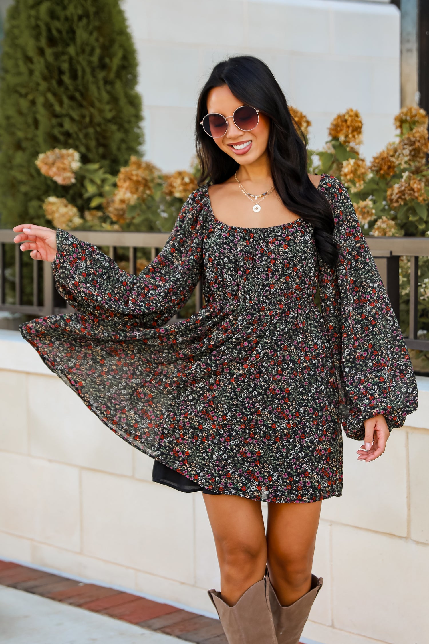 Delight In Elegance Black Floral Mini Dress