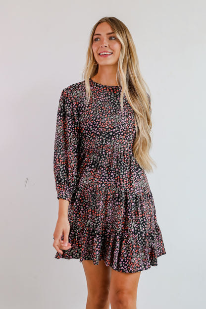 Gorgeous Outcome Black Floral Tiered Mini Dress