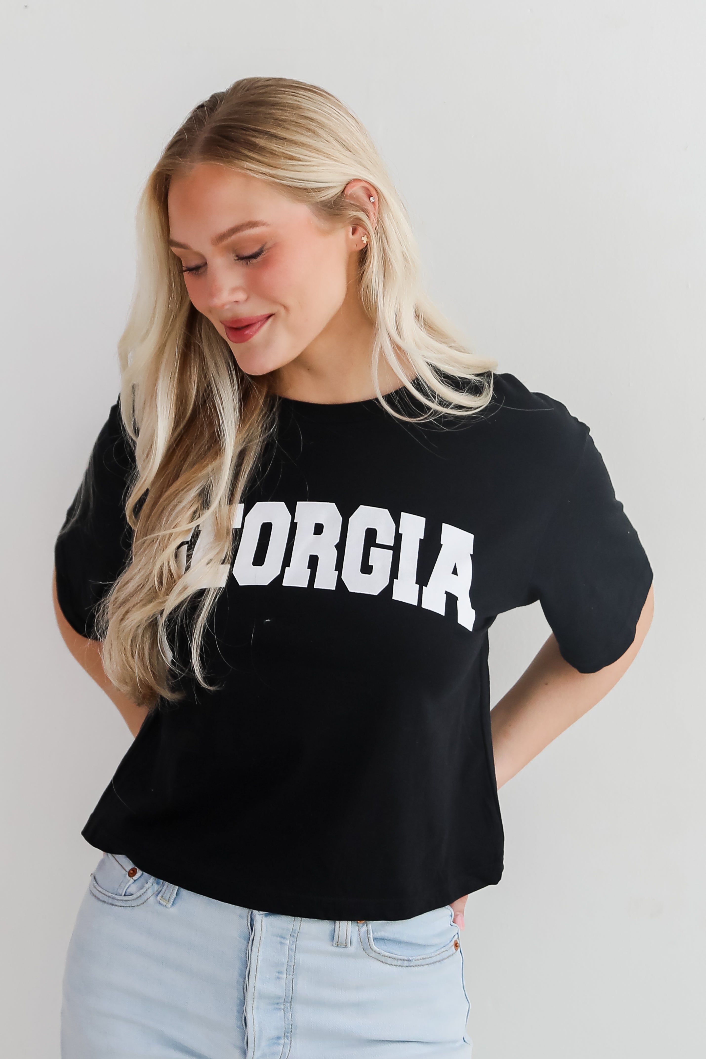 Black Georgia Block Letter Cropped Tee