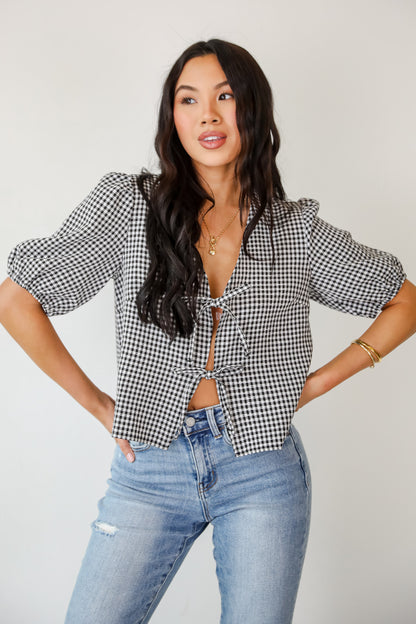 Special Moments Black Gingham Bow Blouse