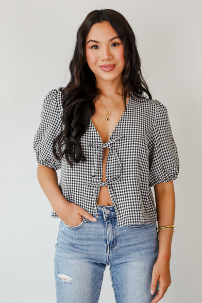 Special Moments Black Gingham Bow Blouse