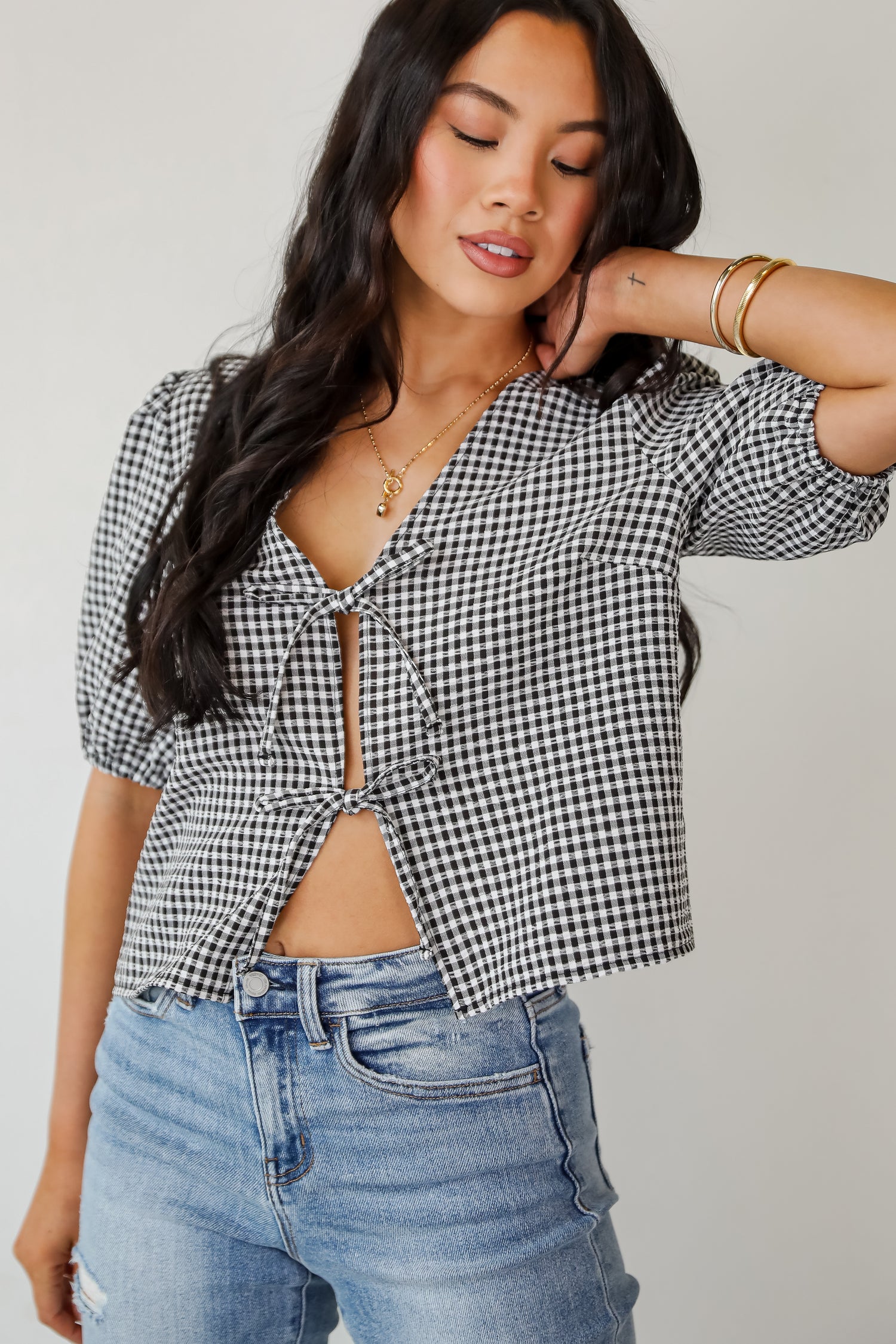 Special Moments Black Gingham Bow Blouse